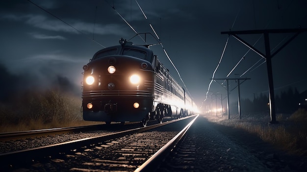 illustrazione del treno di mezzanotte sulla strada verso il successo denaro in mot Generative ai