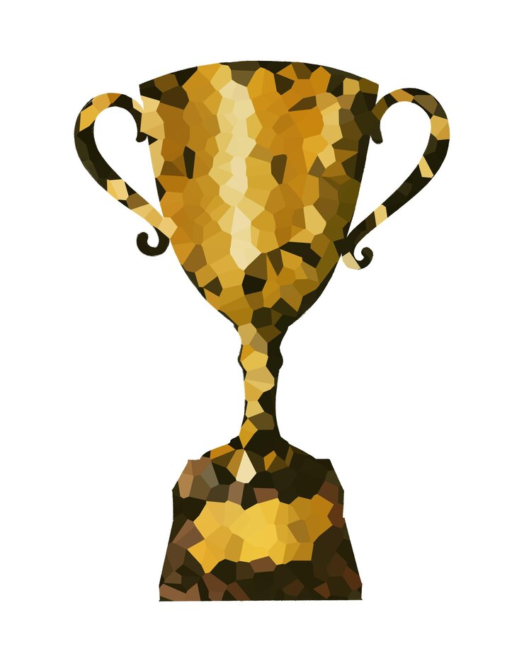 Foto illustrazione del trofeo in stile cristallino con un adesivo a bordo bianco