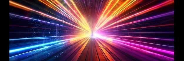 Illustrazione del tunnel arcobaleno al neon Progettazione del livello Onda retrò Retrofuturismo scena di gioco scifi Tubo di ordito Generativo ai