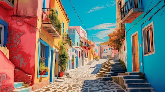 Illustrazione del villaggio mediterraneo IA generativa