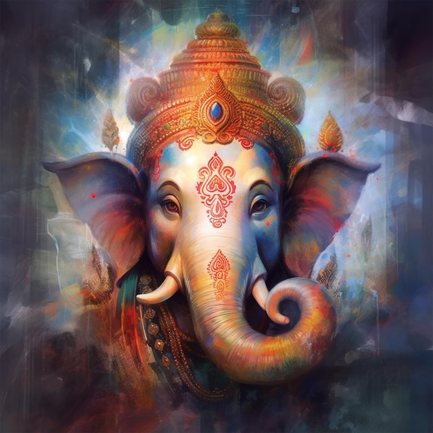 Illustrazione del volto di Lord Ganesha in effetto acquerello