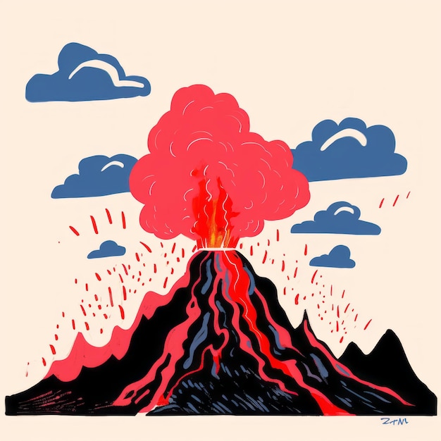 Illustrazione del vulcano di Jean Jullien in stile fauvismo