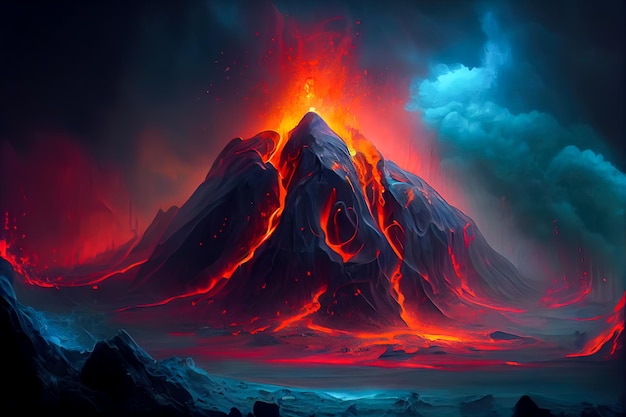 Illustrazione del vulcano in eruzione IA generativa