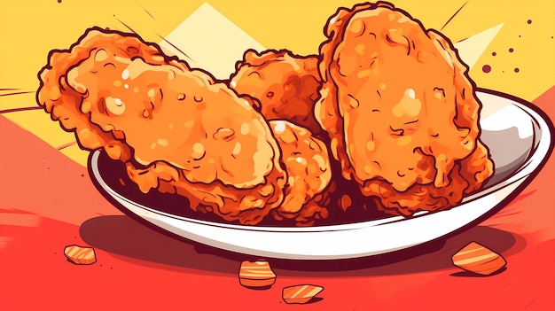 illustrazione deliziosa del pollo fritto del fumetto disegnato a mano