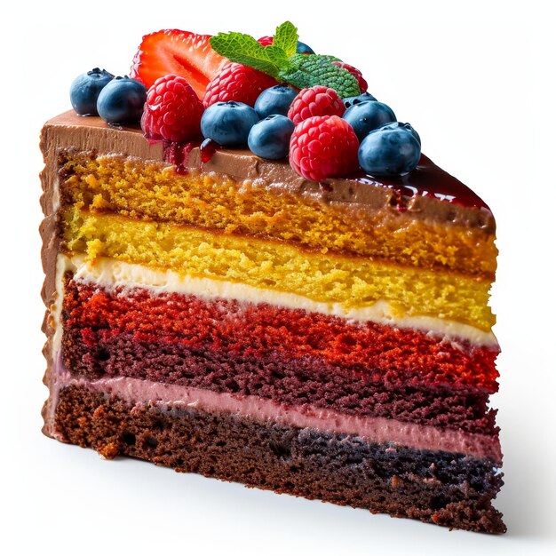 illustrazione deliziosa fetta di torta arcobaleno bianca bg