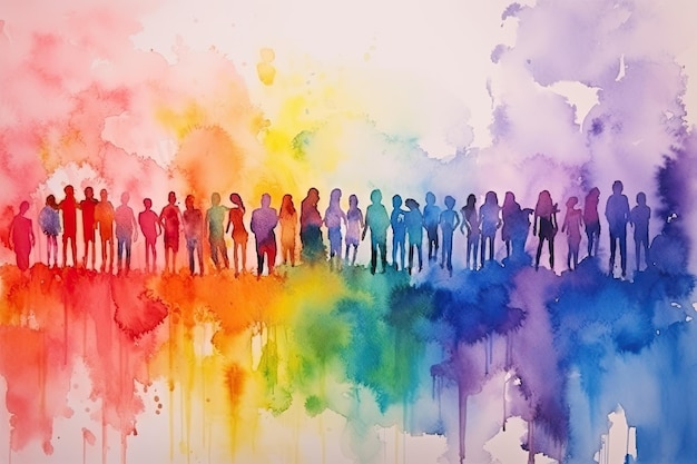 Illustrazione dell'acquerello con persone arcobaleno