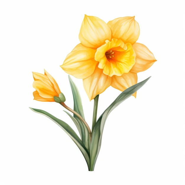 Illustrazione dell'acquerello Daffodil su sfondo bianco stile realistico