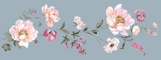 Illustrazione dell'acquerello dei fiori Manuale Impostare gli elementi dell'acquerello Design per sfondi tessili