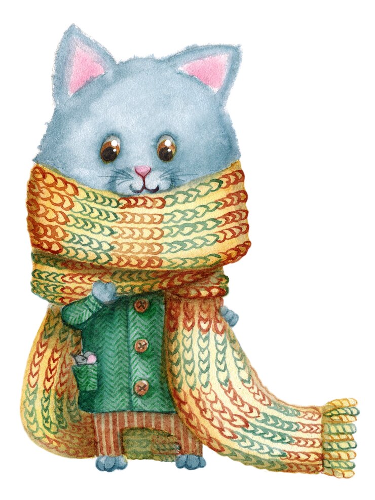 Foto illustrazione dell'acquerello del gatto del carattere sveglio del gattino isolata