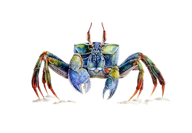 Illustrazione dell'acquerello del granchio Granchio realistico multicolore Animale subacqueo dell'oceano e del mare