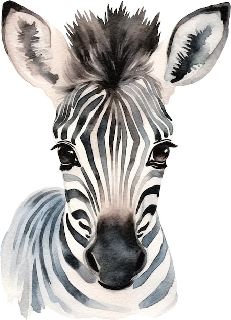 Illustrazione dell'acquerello del ritratto della zebra capricciosa sveglia isolata su bianco