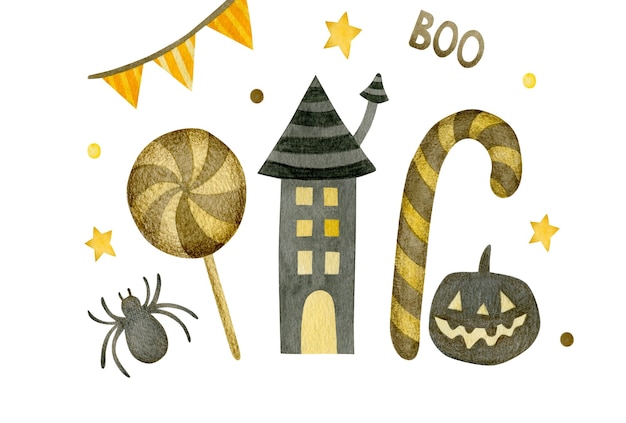 Illustrazione dell'acquerello dell'insegna del fondo della cartolina d'auguri di festa di halloween felice halloween