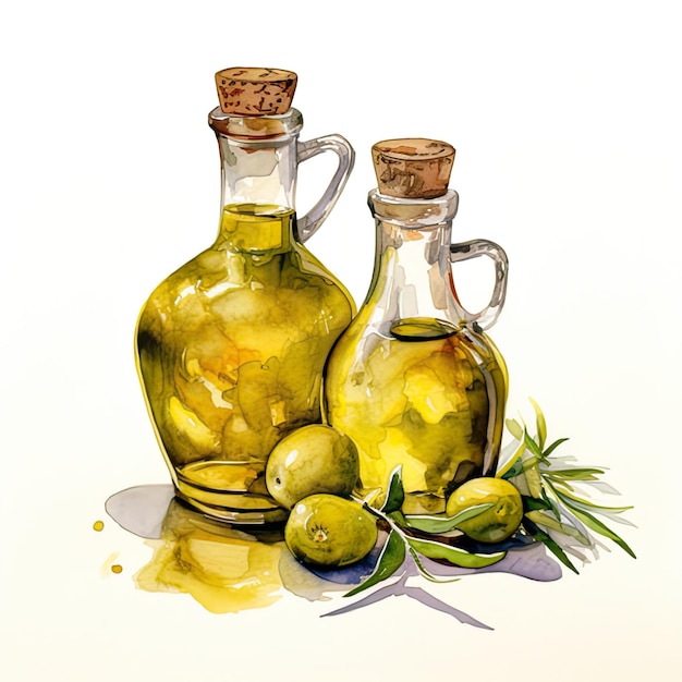 Illustrazione dell'acquerello dell'olio d'oliva su fondo bianco