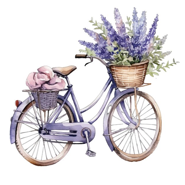 Illustrazione dell'acquerello della bicicletta della lavanda clipart della lavanda