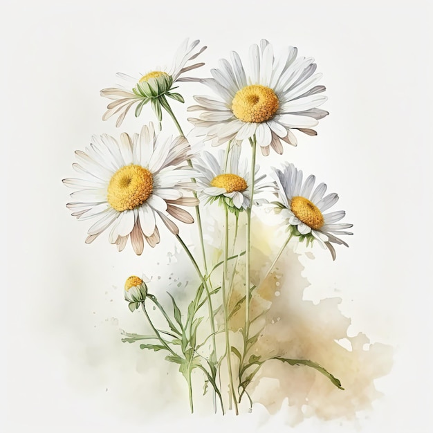 Illustrazione dell'acquerello della camomilla su sfondo bianco Arte del fiore