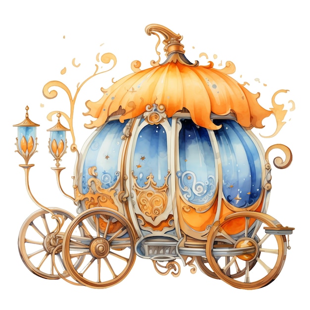 Illustrazione dell'acquerello della carrozza della zucca di Halloween clipart di halloween