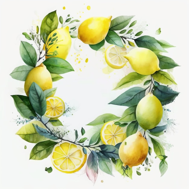 Illustrazione dell'acquerello della corona di limoni e foglie