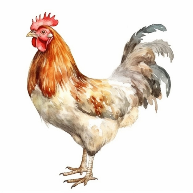 Illustrazione dell'acquerello di pollo in stile acquerello isolato.