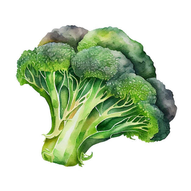 Illustrazione dell'acquerello di un broccolo su sfondo bianco