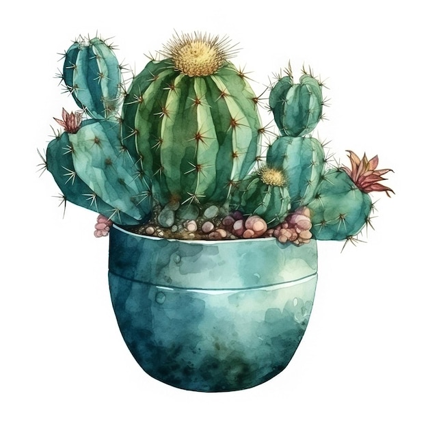 Illustrazione dell'acquerello di un cactus Houseplant desert succulente AI generato