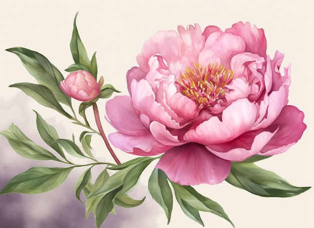 Illustrazione dell'acquerello di un fiore di peonia rosa