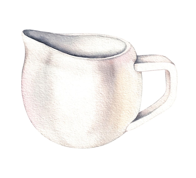 Illustrazione dell'acquerello di una brocca di latte in ceramica bianca