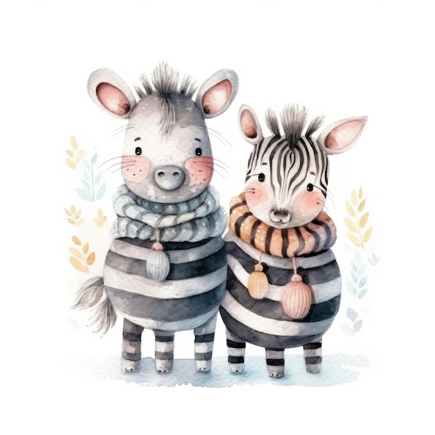 Illustrazione dell'acquerello di una zebra e una zebra.