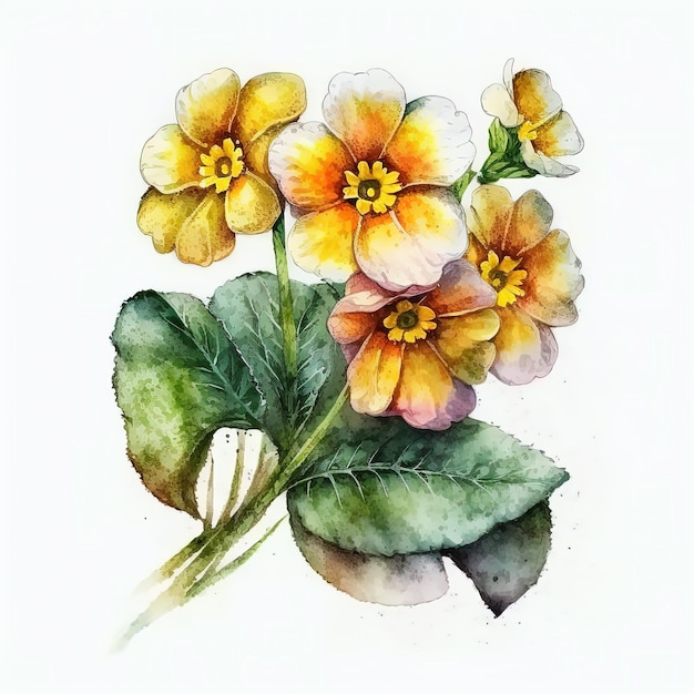 Illustrazione dell'acquerello primula su sfondo bianco Arte del fiore