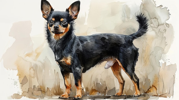 Illustrazione dell'adorabile razza di cane Toy Terrier in acquerello