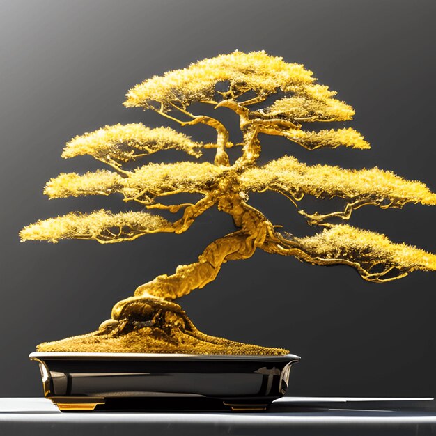 Illustrazione dell'albero Bonsai dorato colorato sullo sfondo di uno studio AI generativa