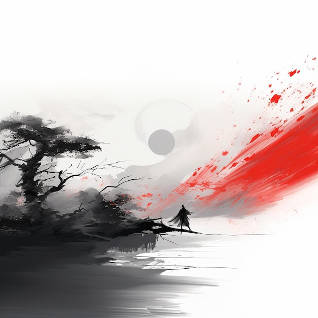 illustrazione dell'albero di acero rosso da favola giapponese che cresce