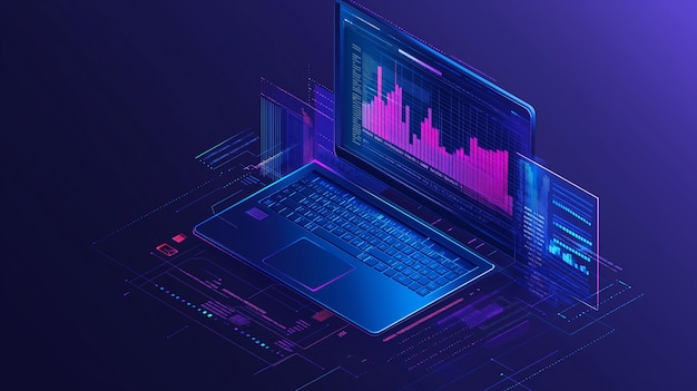 Illustrazione dell'ambiente aziendale in vista isometrica Tecnologia digitale di trading online