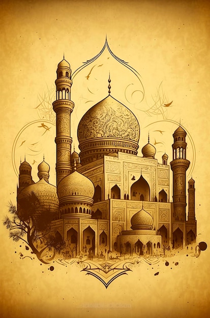 Illustrazione dell'architettura AI generativa della bella moschea nel mondo musulmano