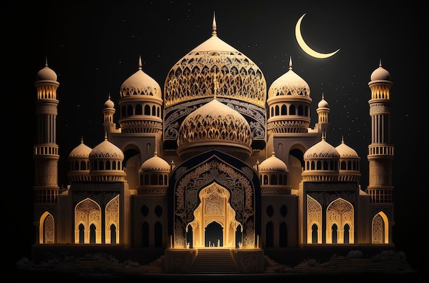 Illustrazione dell'architettura AI generativa della bella moschea nel mondo musulmano