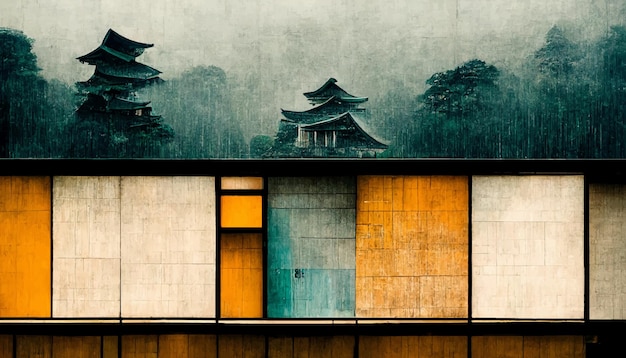 Illustrazione dell'architettura del Giappone. incredibile architettura giapponese. illustrazione per carta da parati.