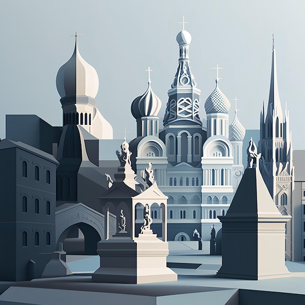 Illustrazione dell'architettura russa contemporanea del costruttivismo sovietico di Mosca