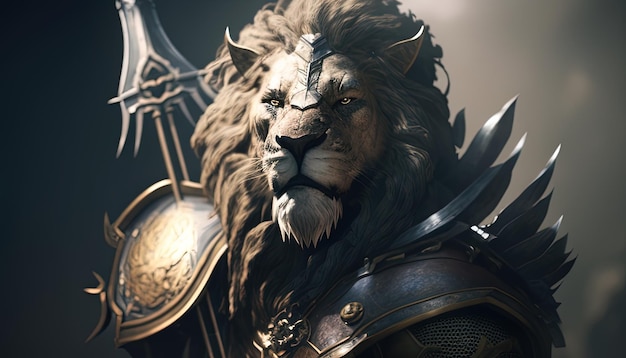 Illustrazione dell'arte digitale del guerriero leone IA generativa
