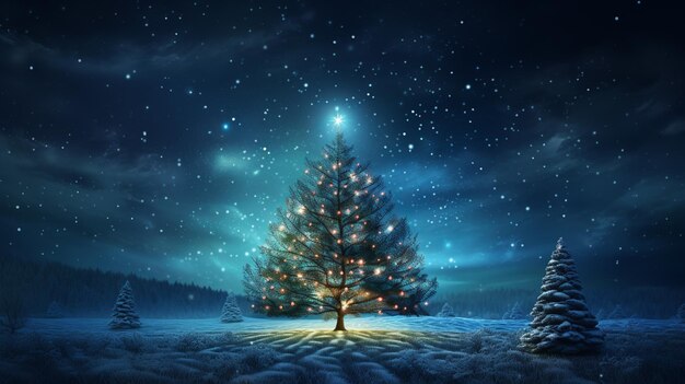 illustrazione dell'atmosfera dell'albero di Capodanno in vista notturna ultra