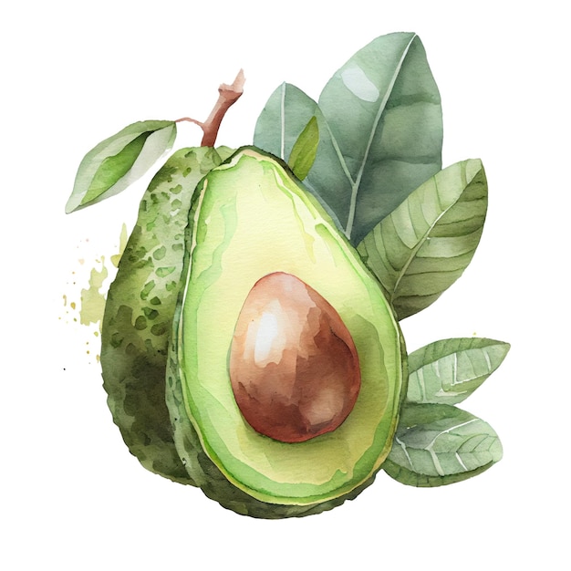 Illustrazione dell'avocado dell'acquerello disegnato a mano su priorità bassa bianca