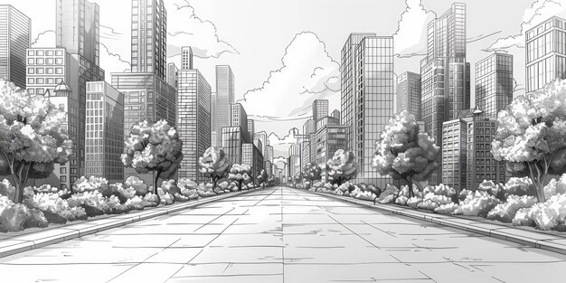 Illustrazione dell'edificio Cityscape Street disegnato a mano AI generativa