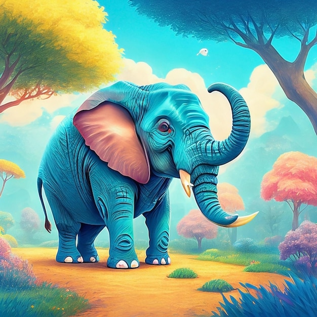 Illustrazione dell'elefante con lo sfondo della foresta