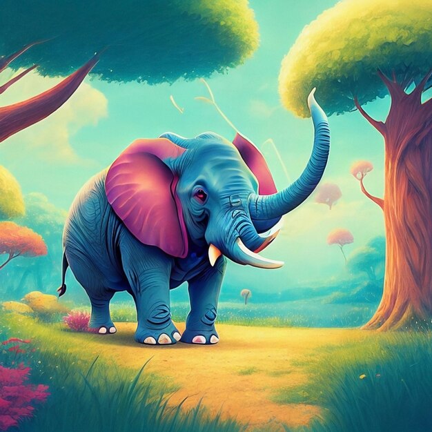 Illustrazione dell'elefante con lo sfondo della foresta