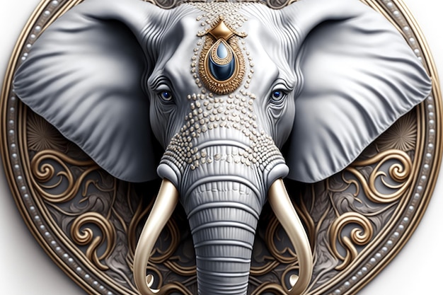 Illustrazione dell'elefante con orpelli dorati sfondo bianco IA generativa