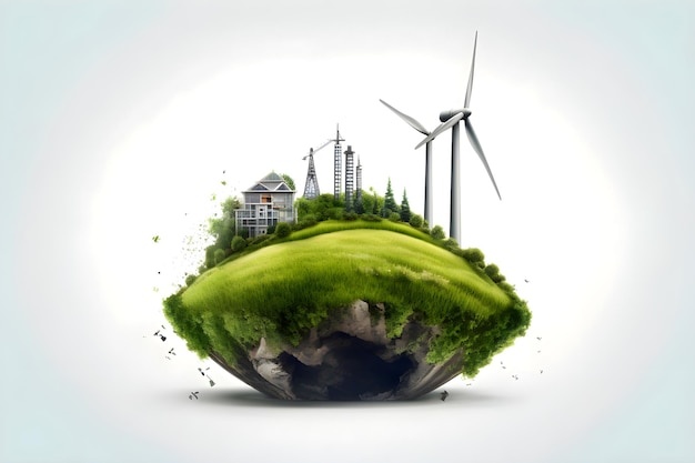 Illustrazione dell'energia verde delle turbine eoliche per la città IA generativa