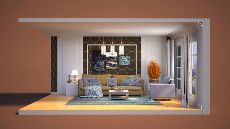 Foto illustrazione dell'interno del soggiorno in una scatola