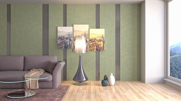 Illustrazione dell'interno del soggiorno. Rendering 3D