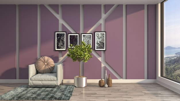 Illustrazione dell'interno del soggiorno. Rendering 3D