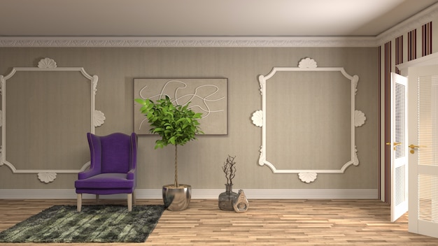 Illustrazione dell'interno del soggiorno. Rendering 3D