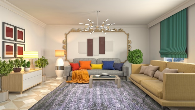 Illustrazione dell'interno del soggiorno