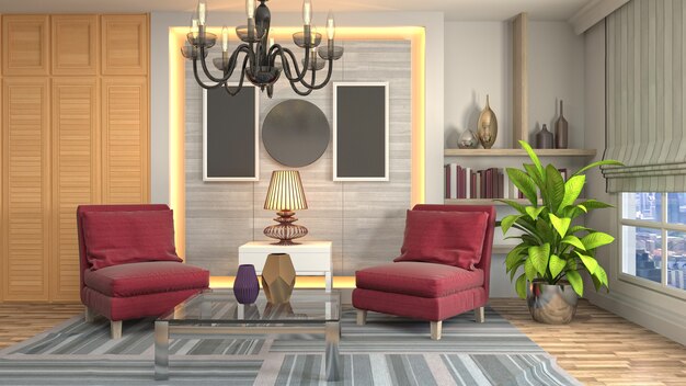 Illustrazione dell'interno del soggiorno